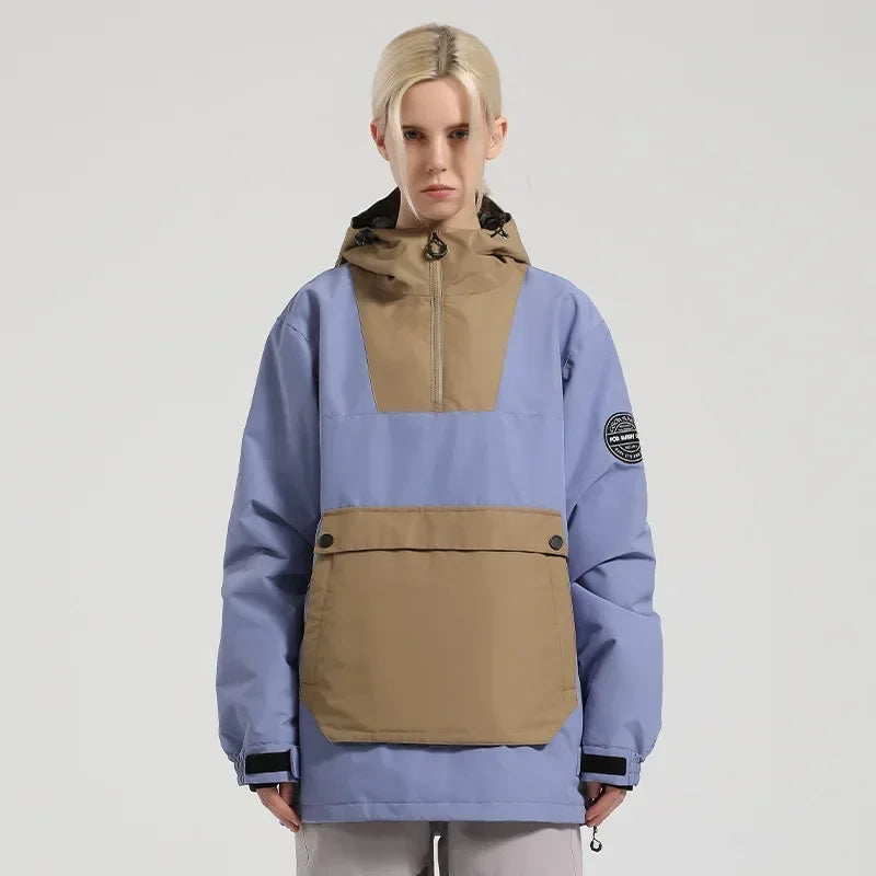 Unisex Winterjacke Anorak mit Kapuze, Reißverschluss & großer Kängurutasche – Wasserdichte Übergangsjacke