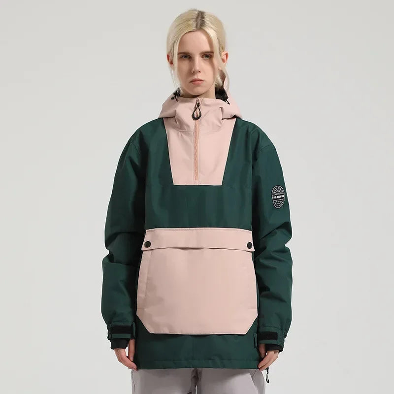 Unisex Winterjacke Anorak mit Kapuze, Reißverschluss & großer Kängurutasche – Wasserdichte Übergangsjacke