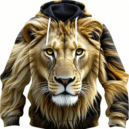 Hoodie with lion head print, beige/brown