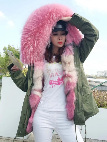 Women's winter parka with removable faux fur collar and lining