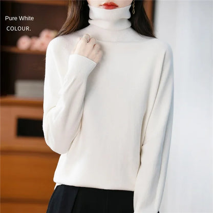 Women's long-sleeve turtleneck knitted sweater warm