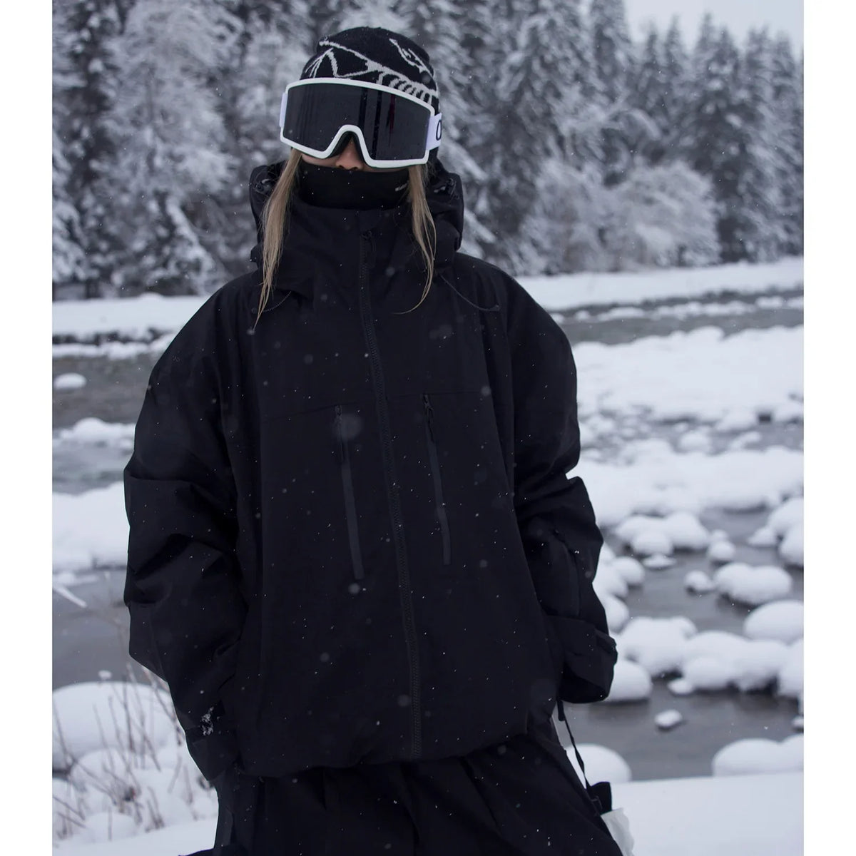 Unisex winter jacket with hood and zippers, snow sports jacket