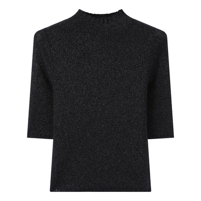 Women's Short-Sleeve Knit Sweater with Stand-Up Collar