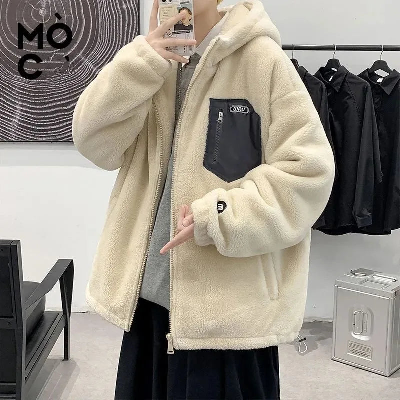 Teddy Fleece Kapuzenjacke mit Reißverschluss und Brusttasche