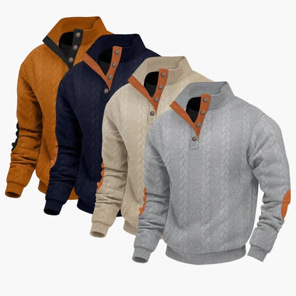 Men's sweater with cable pattern and stand-up collar – fashionable casual knit sweater for autumn and winter