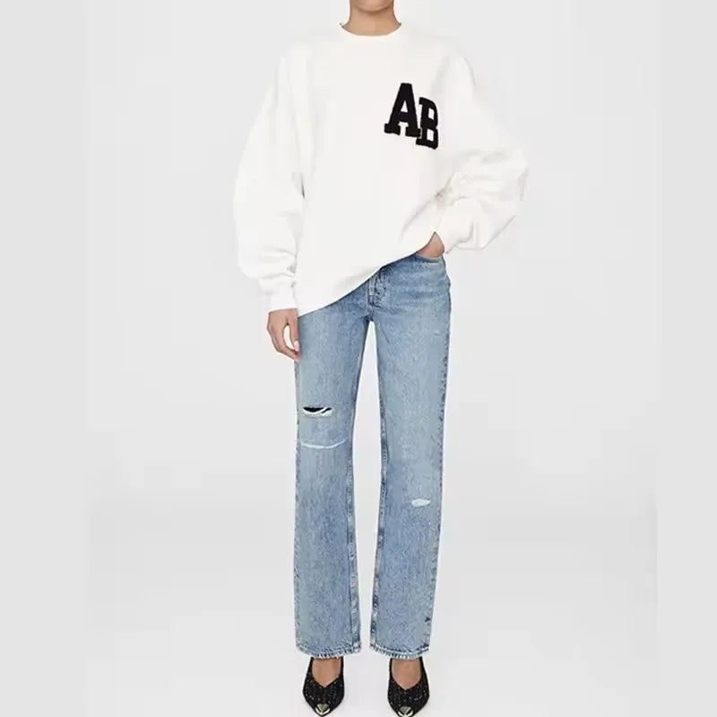Women's Oversized Printed Sweatshirt Light Gray