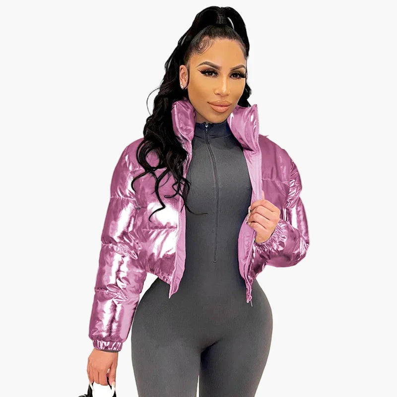 Women's Shiny Short Quilted Jacket – Fashionable Trend Jacket for Everyday and Going Out