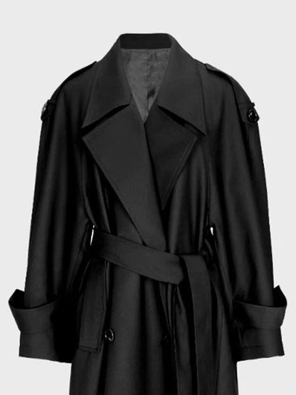 Trenchcoat Damen Lang Elegant Zweireihig mit Gürtel