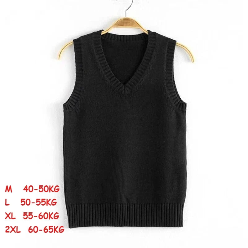 Unisex knitted vest V-neck sleeveless ribbed trim solid color