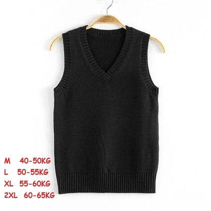 Unisex knitted vest V-neck sleeveless ribbed trim solid color
