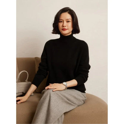 Women's long-sleeved turtleneck knitted sweater, warm, solid color