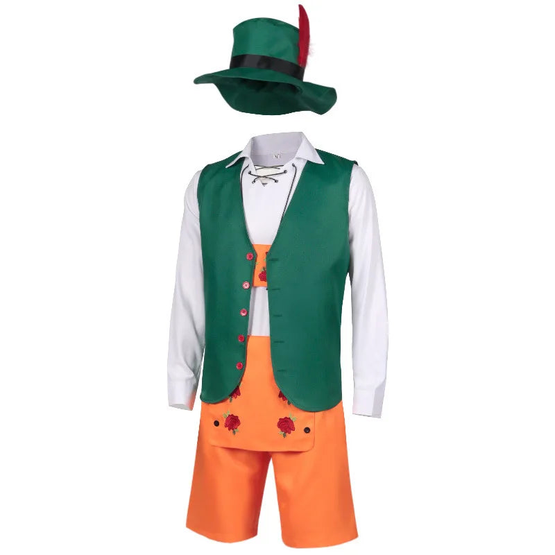 Trachtenkostüm Herren Grün Orange mit Hut Weste Hose Hemd Schürze