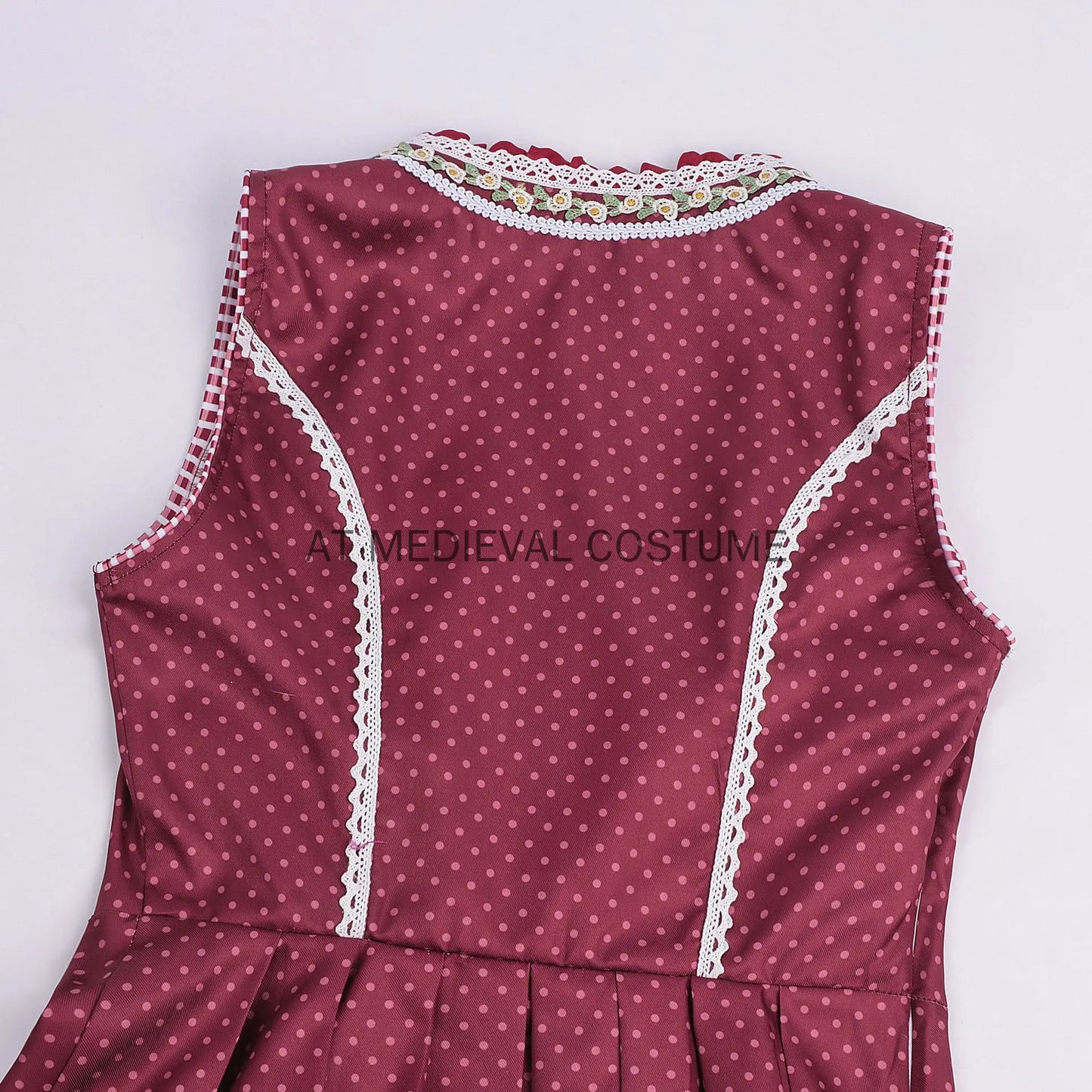 Damen Dirndl Midi Rot Gepunktet Kariert mit Bluse und Schürze