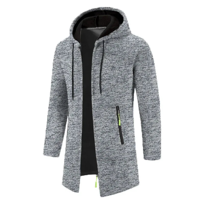 Herren Cardigan Strickjacke mit Kapuze und Reißverschlusstasche, Langarm