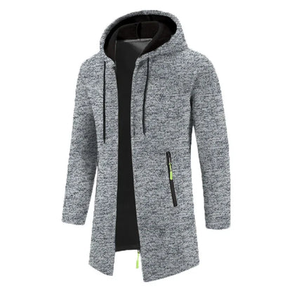 Herren Cardigan Strickjacke mit Kapuze und Reißverschlusstasche, Langarm