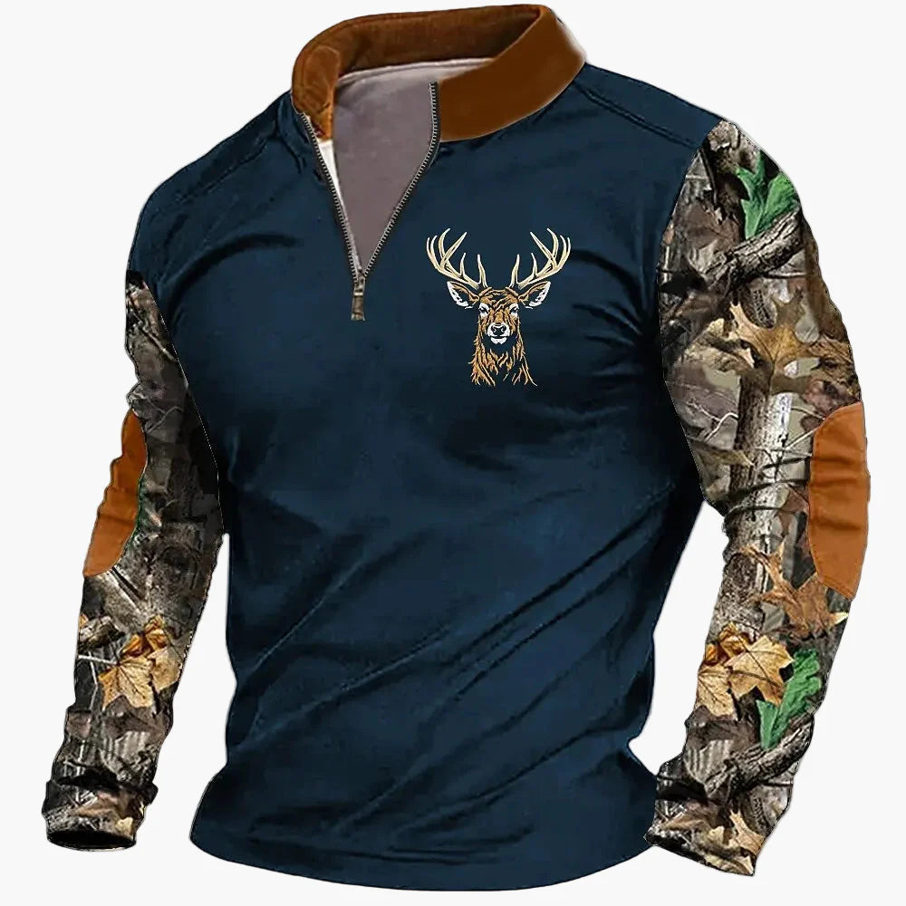Men's outdoor sweatshirt with wildlife print and stand-up collar – leisure & hunting