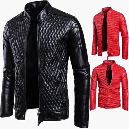 Men's quilted jacket in skirt style – modern casual jacket with rhombus pattern and stand-up collar