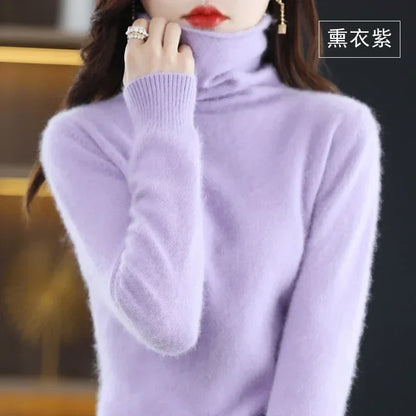 Women's turtleneck sweater with long sleeves - Soft knitted sweater for women