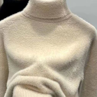 Soft women's turtleneck sweater long sleeves knitted sweater fuzzy sweater