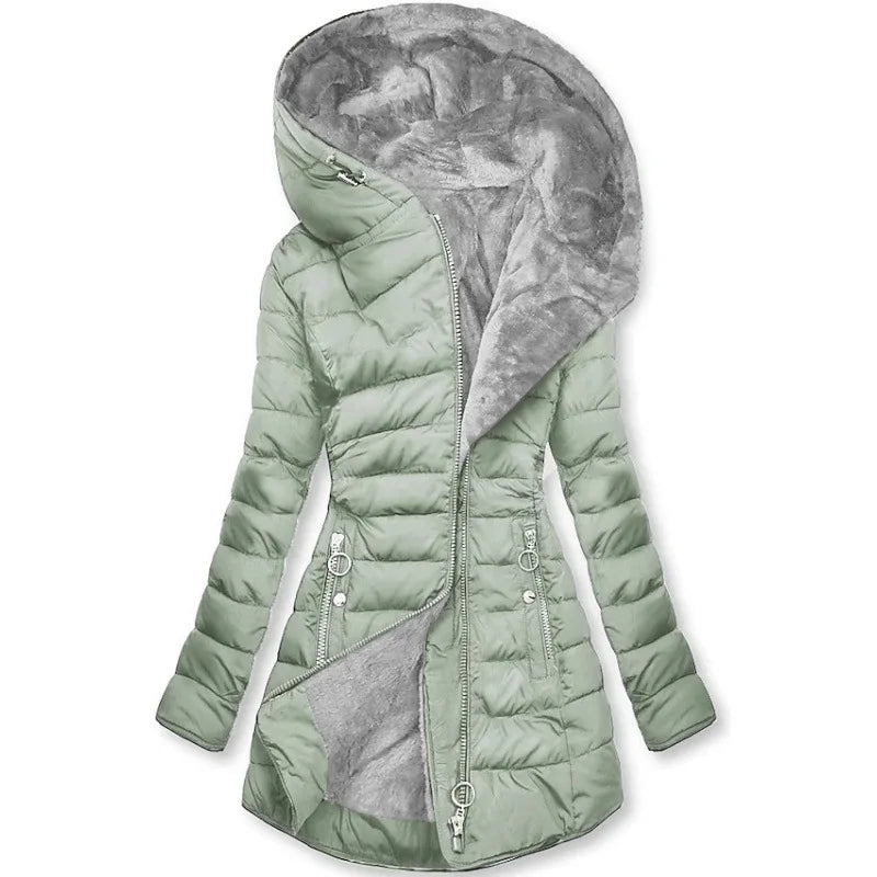Women's long-sleeved padded winter jacket with hood