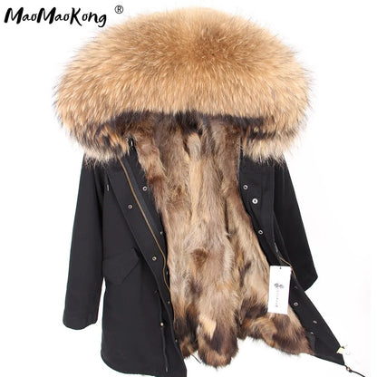 Women's winter parka with removable faux fur collar and lining