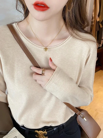 Damen Langarm Oberteil Rundhals Pullover Mehrfarbig
