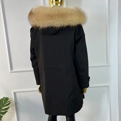 Parka mit Kunstfellfutter und Kapuze, Schwarz