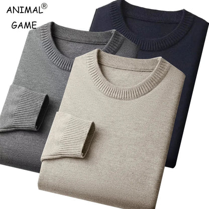 Unisex solid-color rib-knit crew-neck sweater with ribbed cuffs