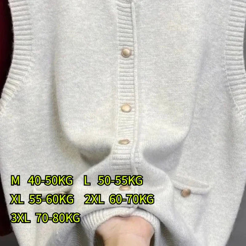 Women's knitted vest with crew neck, button placket, and pockets
