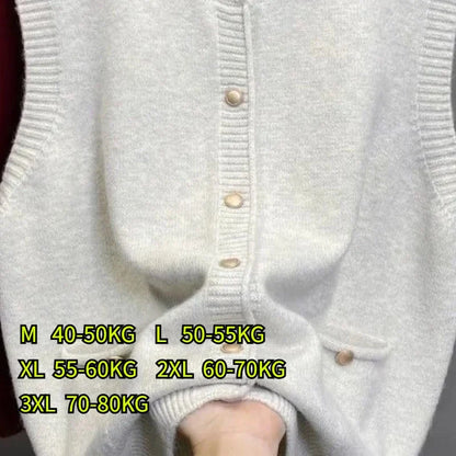 Women's knitted vest with crew neck, button placket, and pockets