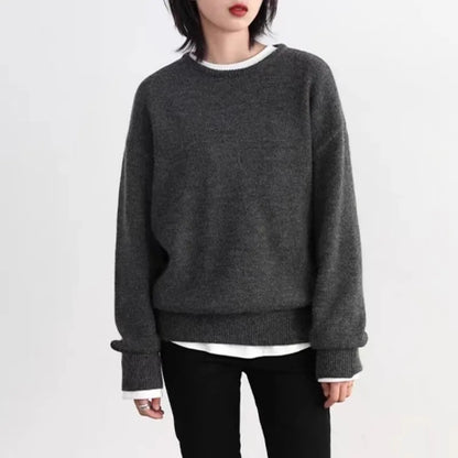 Unisex dark gray crew-neck long-sleeve sweater