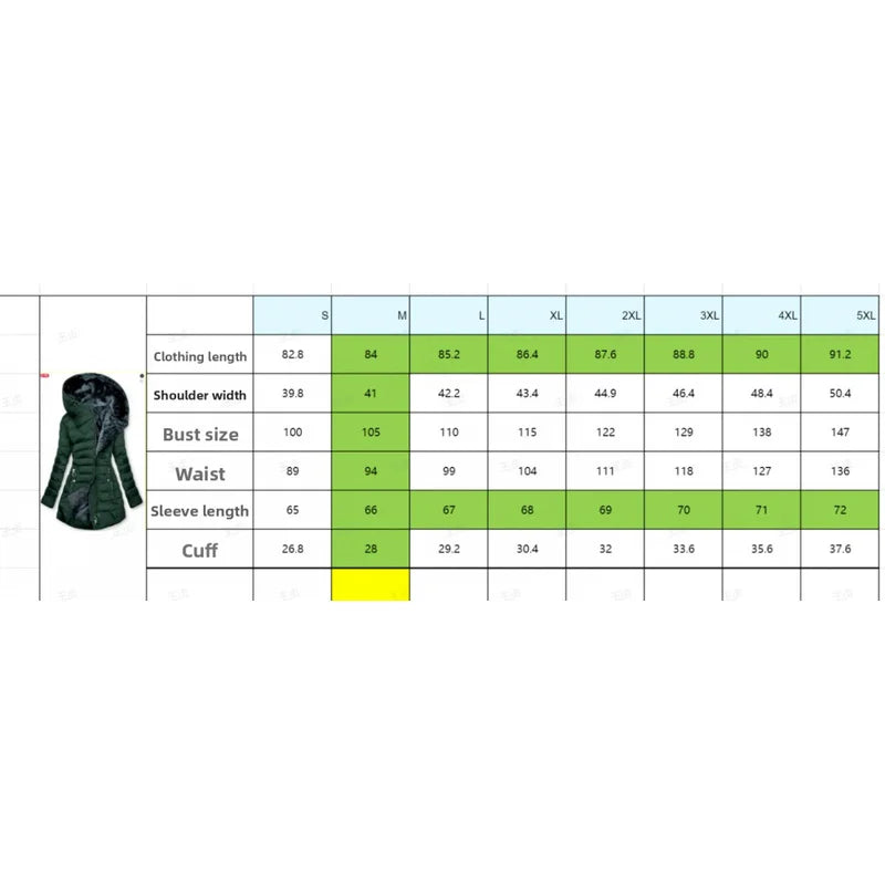 Women's long-sleeved padded winter jacket with hood