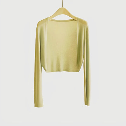 Damen Kurzstrickjacke Bolero dünn Langarm einfarbig