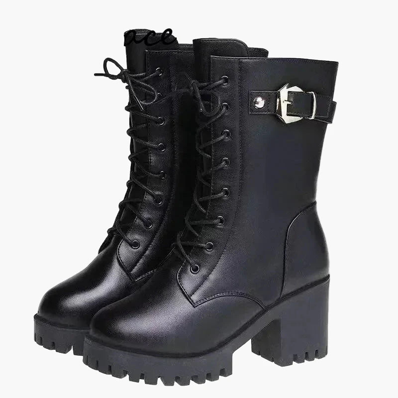 Women's winter ankle boots with heels and laces – Warm lined fashion boots