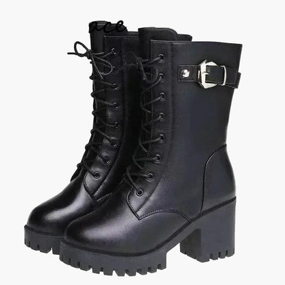 Women's winter ankle boots with heels and laces – Warm lined fashion boots