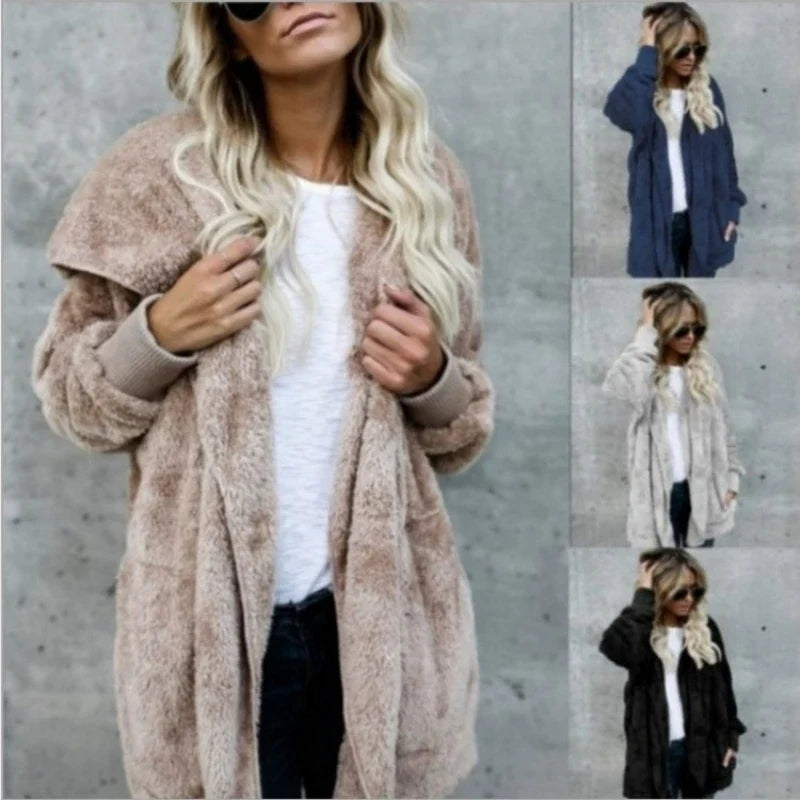 Damen Kuschelige Strickjacke Offen Flauschige Jacke Langarm
