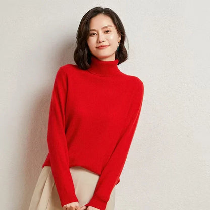 Women's long-sleeved turtleneck knitted sweater, warm, solid color