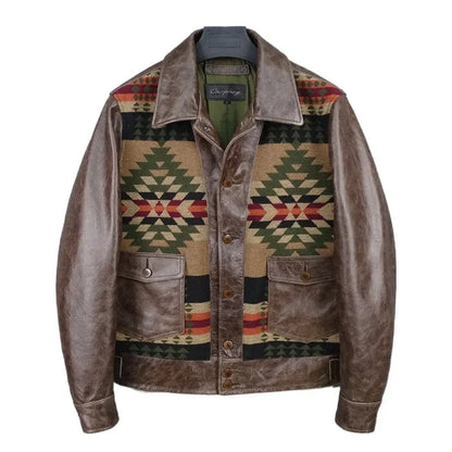 Herren Jacke mit Ethno-Muster, Hellbraun