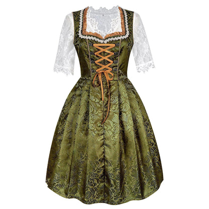 Dirndl Grün Weiß mit Spitzenbluse und Satinband