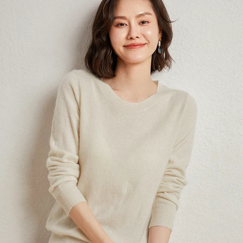 Women's Crew Neck Fine-Knit Long-Sleeve Sweatshirt