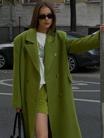 Women's long double-breasted coat with wide sleeves