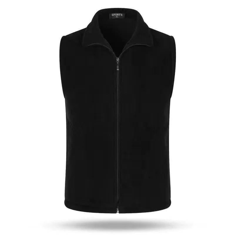 Unisex fleece vest with stand-up collar and zipper
