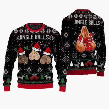 Herren Lustiger Ugly Christmas Sweater Jingle Balls Weihnachts-Pullover – Humorvoller Festlicher Party Pullover