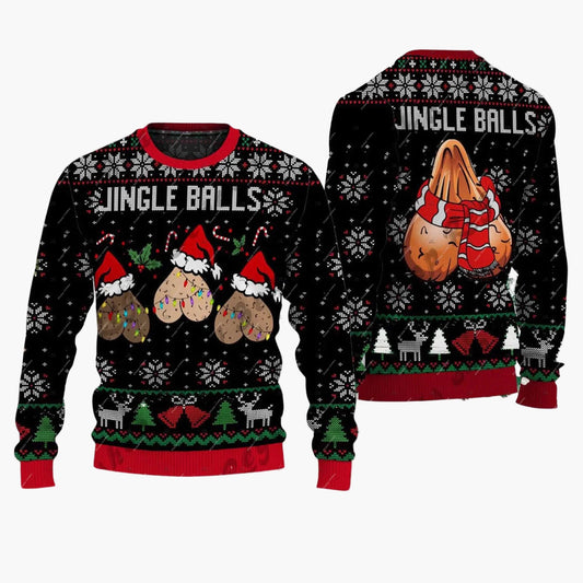 Herren Lustiger Ugly Christmas Sweater Jingle Balls Weihnachts-Pullover – Humorvoller Festlicher Party Pullover