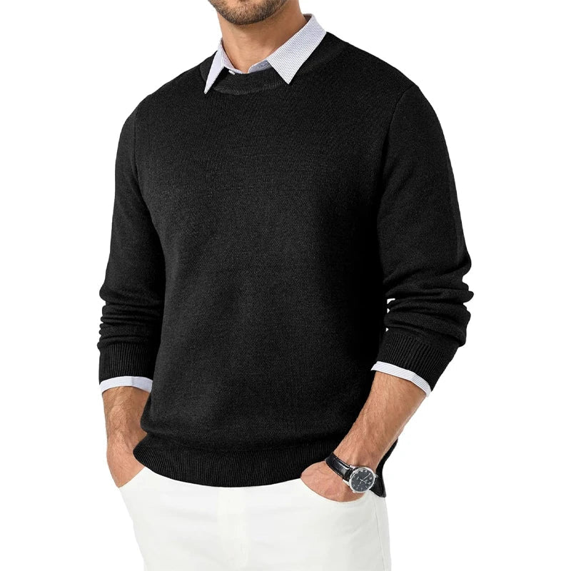 Herren Rundhals Pullover Strickpullover Einfarbig mit Langen Ärmeln