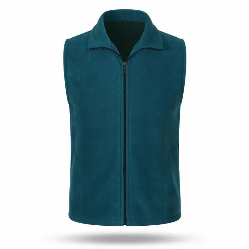 Unisex fleece vest with stand-up collar and zipper