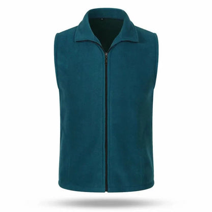 Unisex fleece vest with stand-up collar and zipper