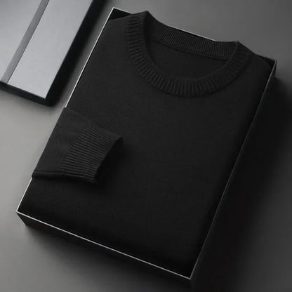 Unisex solid-color rib-knit crew-neck sweater with ribbed cuffs