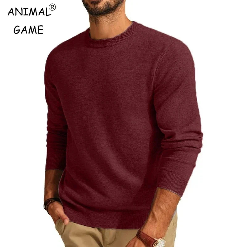 Men's crew-neck long-sleeve basic knit pullover