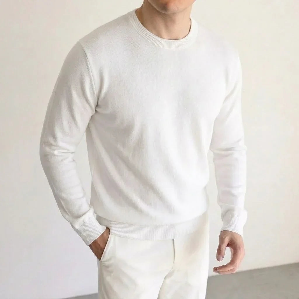 Herren Rundhals Pullover Basic Langarm Strickpullover Einfarbig